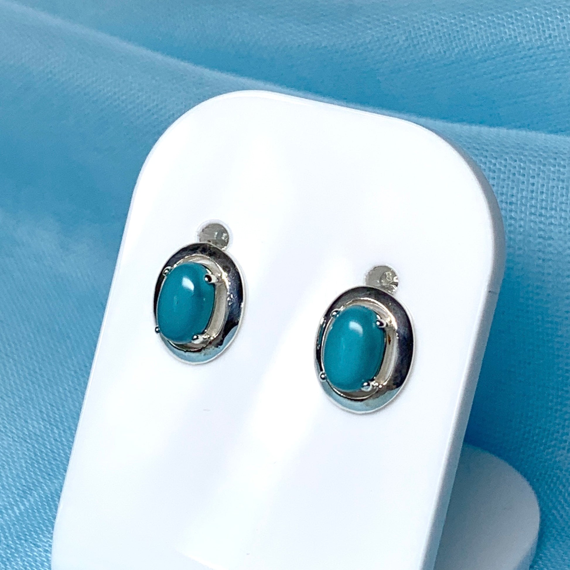 Sterling silver blue oval turquoise stud earrings