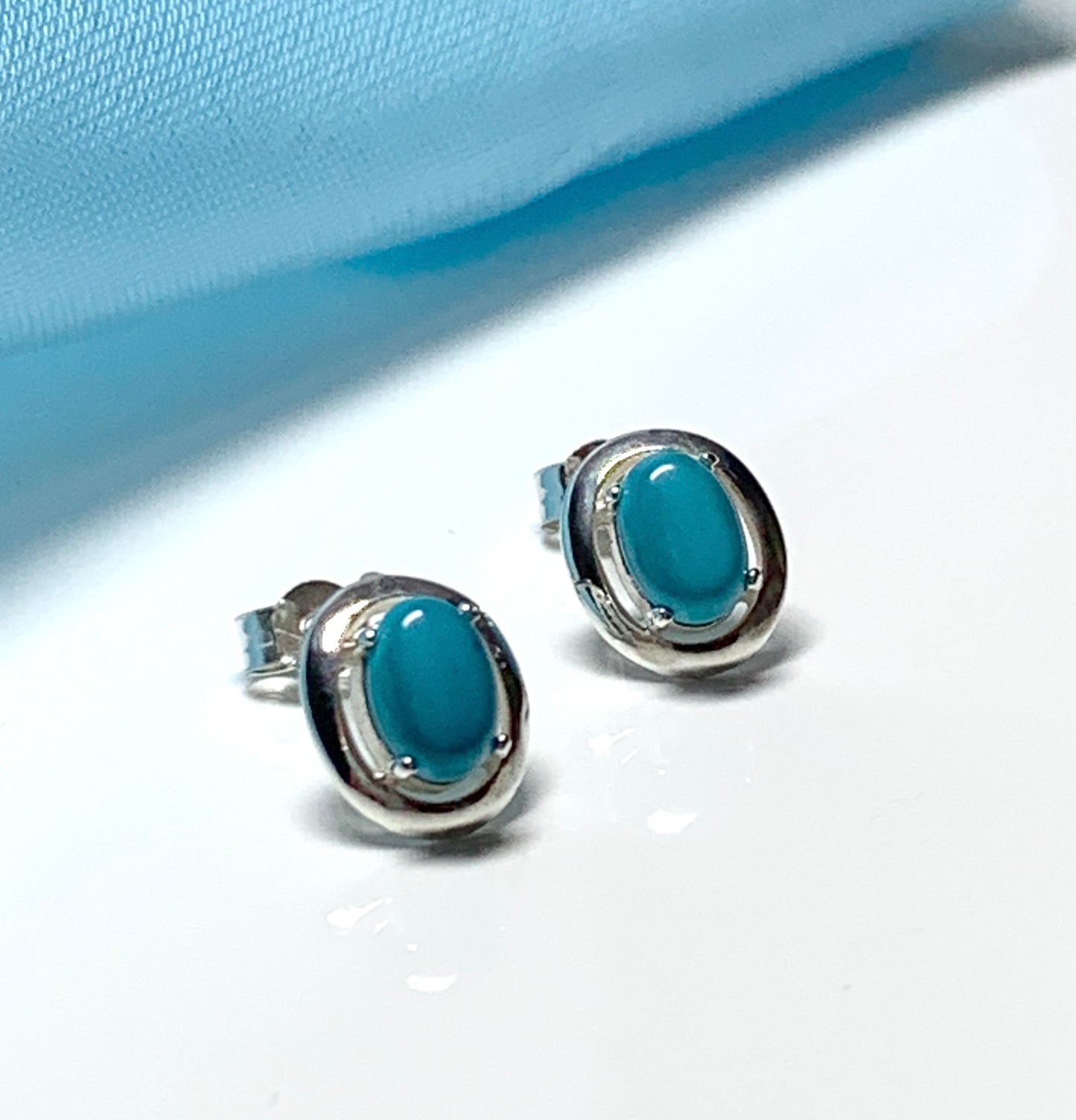 Sterling silver blue oval turquoise stud earrings