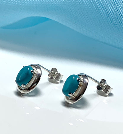 Sterling silver blue oval turquoise stud earrings