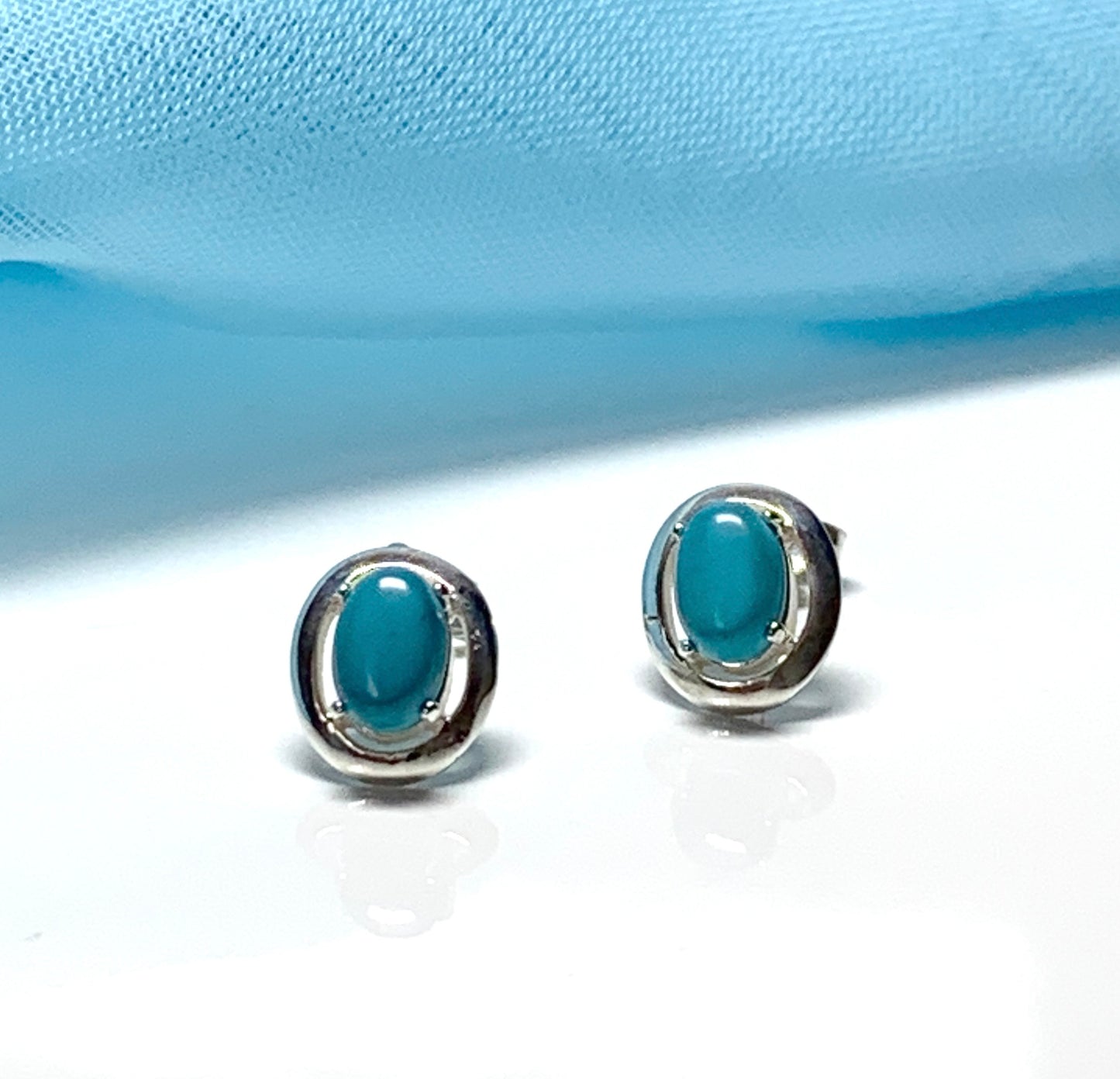 Sterling silver blue oval turquoise stud earrings