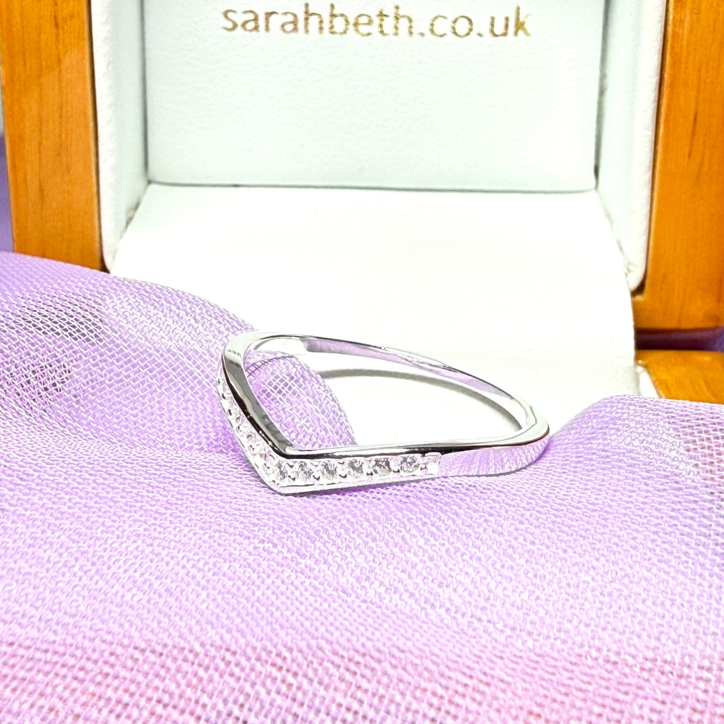 Sterling silver cubic zirconia wishbone ring