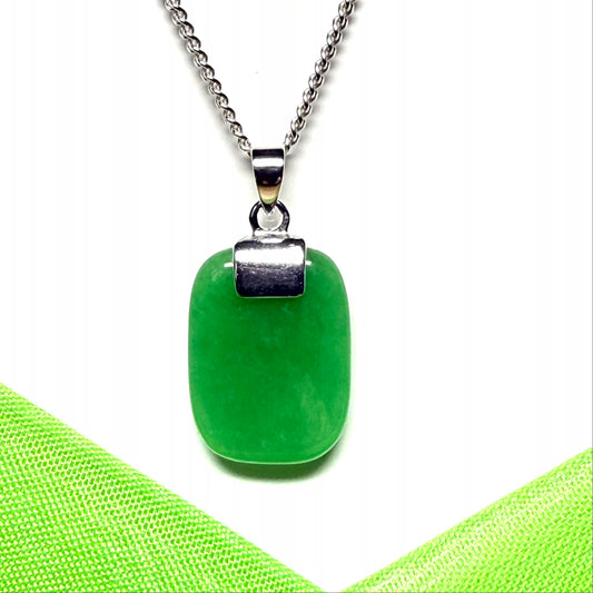 Sterling silver cushion shaped real green jade pendant, a beautiful and stunning necklace design