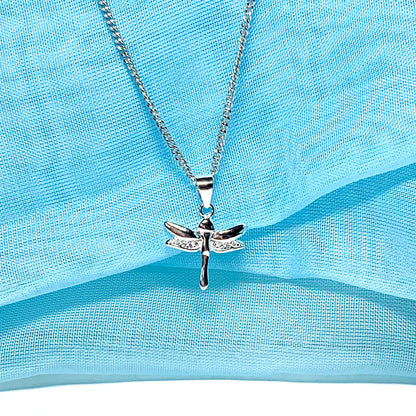 Sterling silver dragonfly shaped cubic zirconia necklace pendant