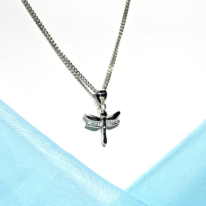 Sterling silver dragonfly shaped cubic zirconia necklace pendant