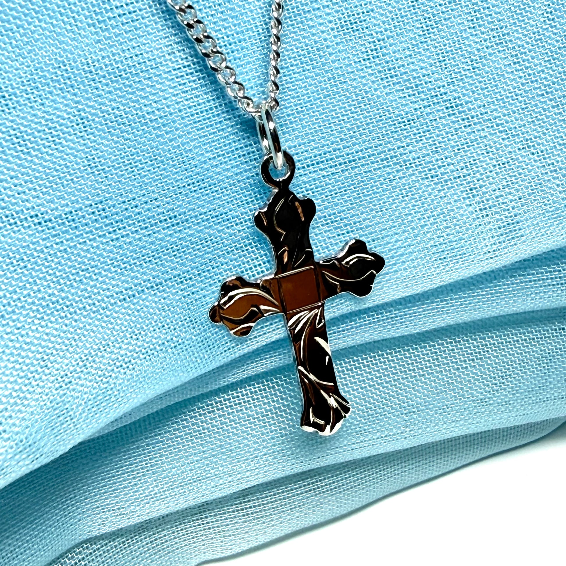 Sterling silver engraved plain cross including chain