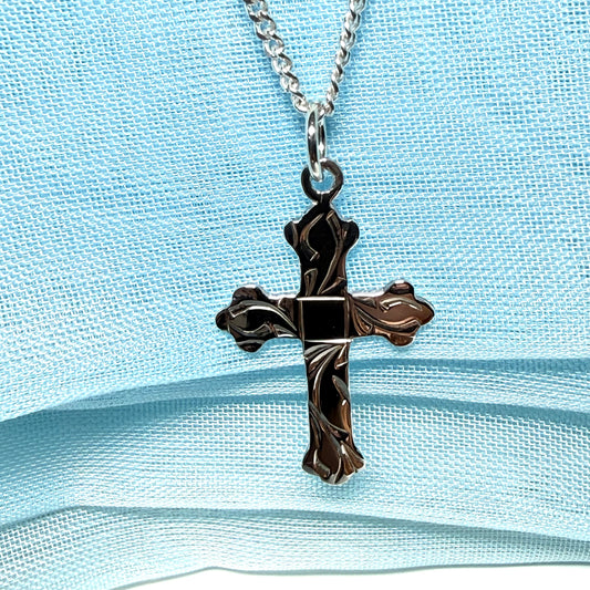 Sterling silver engraved plain cross including chain