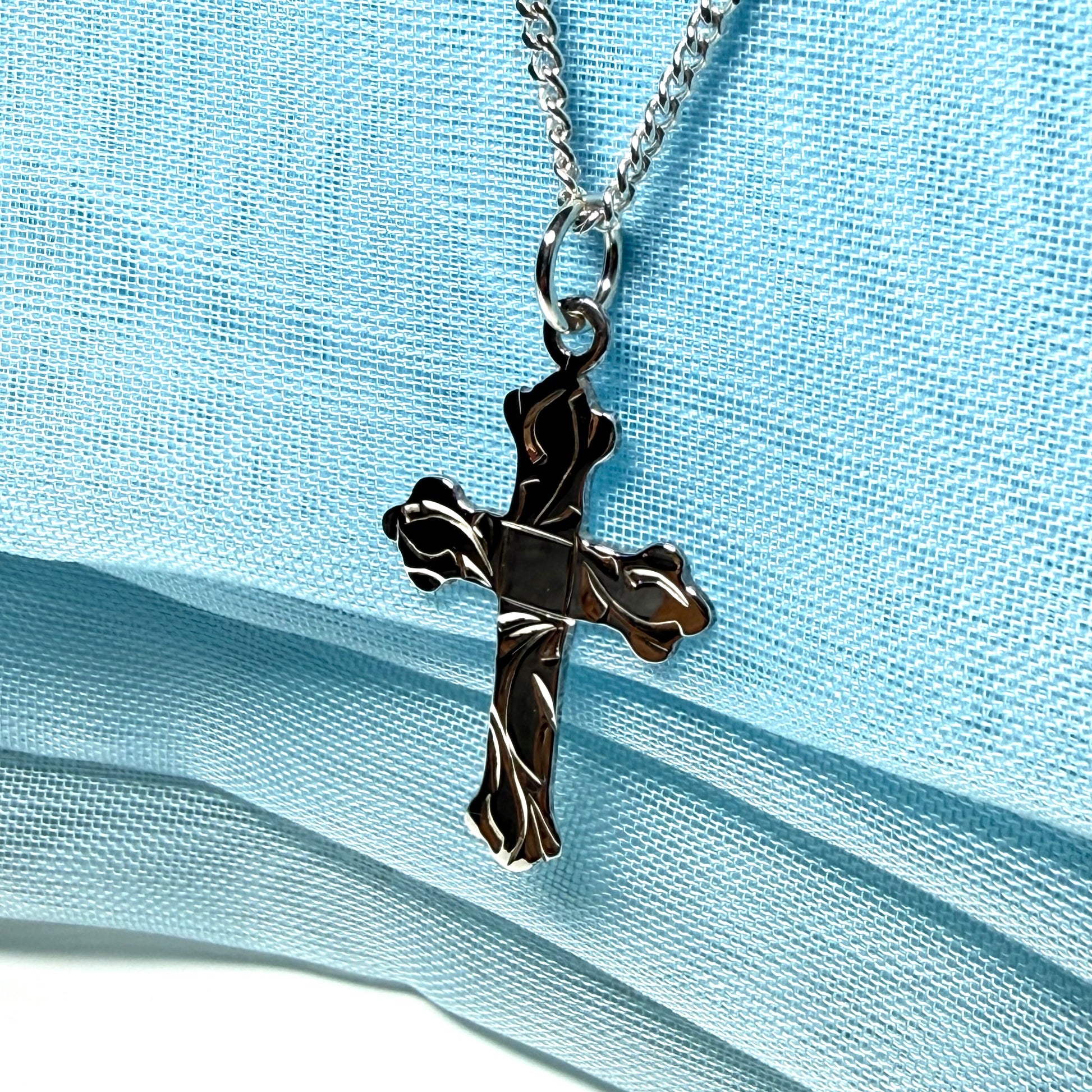 Sterling silver engraved plain cross including chain