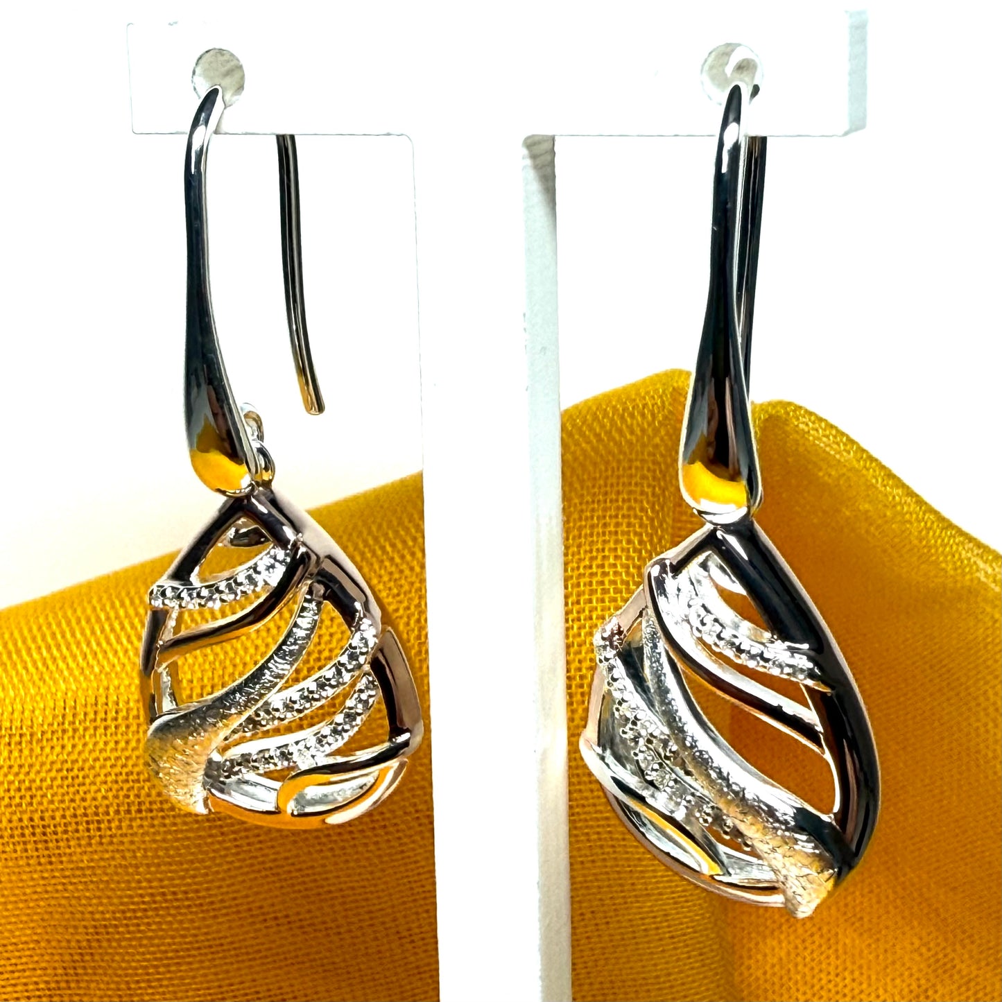 Sterling silver gilt pear or teardrop shaped two tone rose gold drop earrings