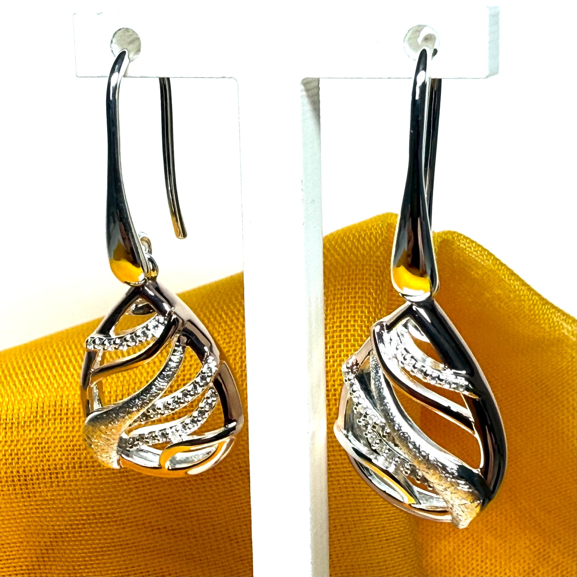 Sterling silver gilt pear or teardrop shaped two tone rose gold drop earrings