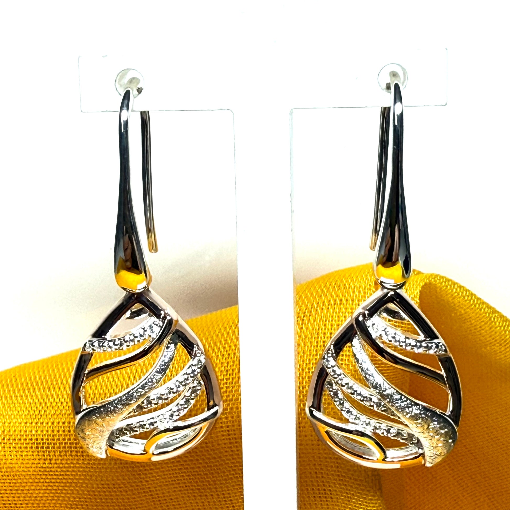 Sterling silver gilt pear or teardrop shaped two tone rose gold drop earrings