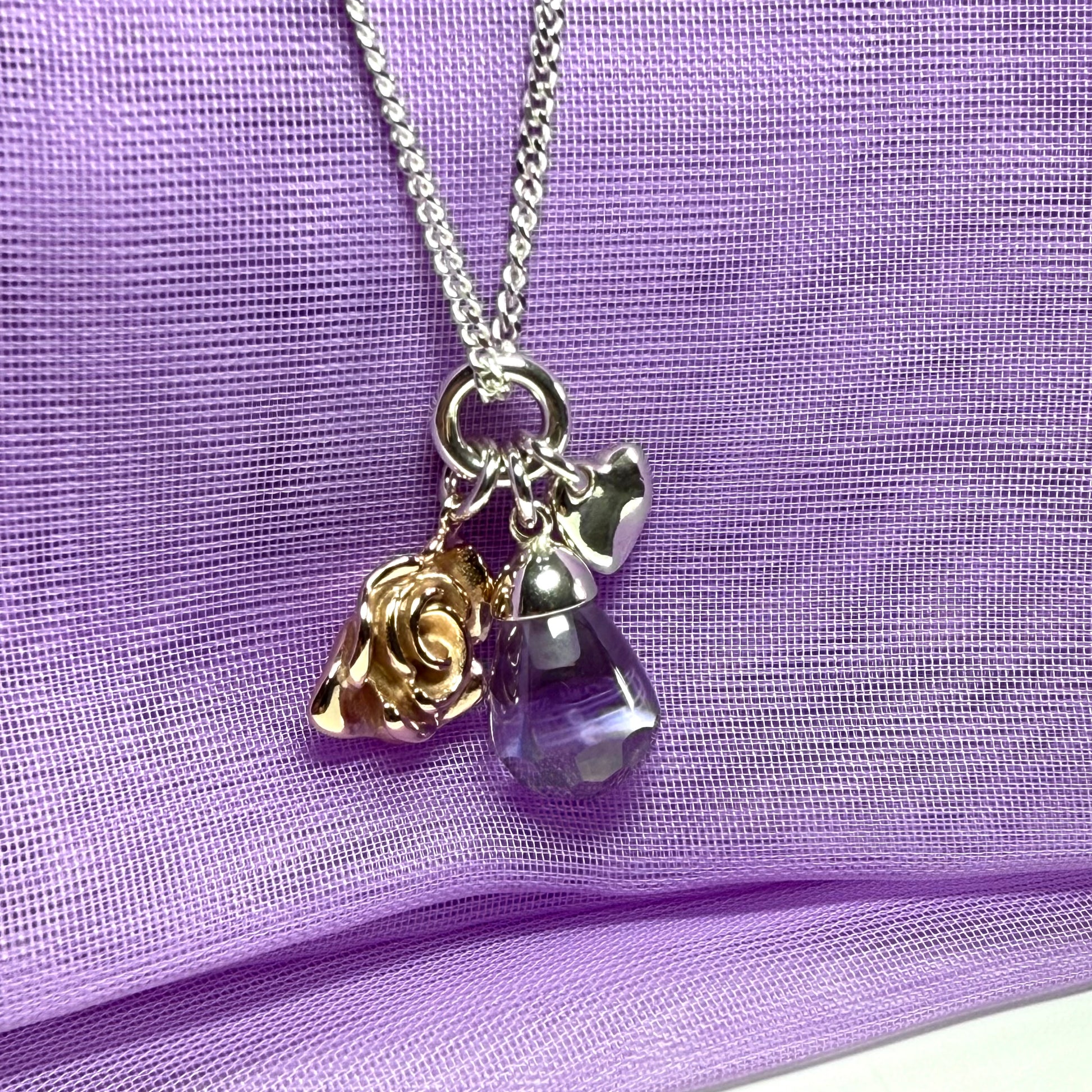 Sterling silver ladies necklace purple drop rose pendant design with chain