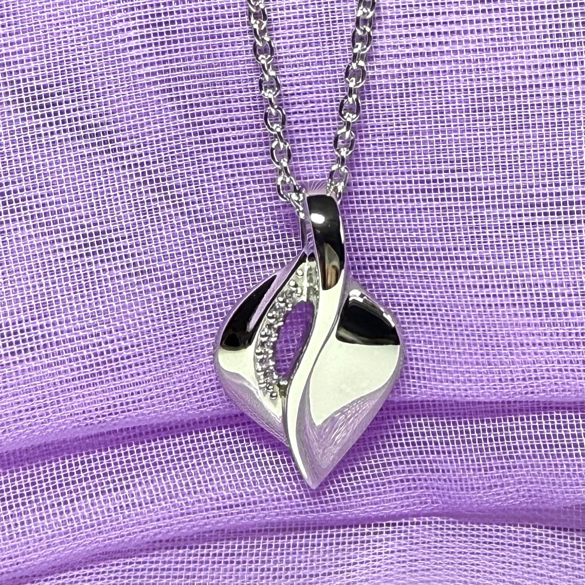 Sterling silver necklace swirl teardrop shaped cubic zirconia pendant