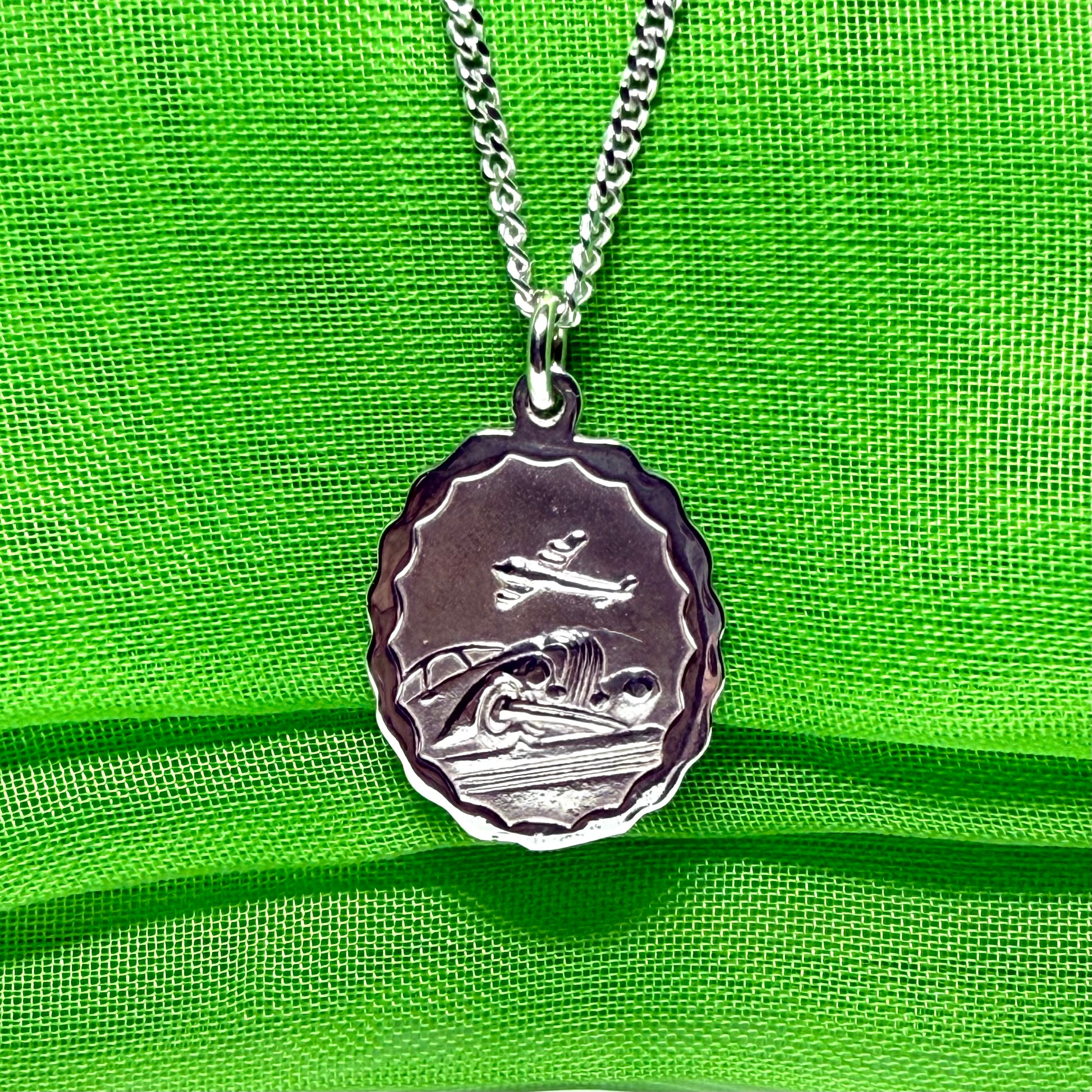 Sterling silver oval double sided St. Christopher with chain