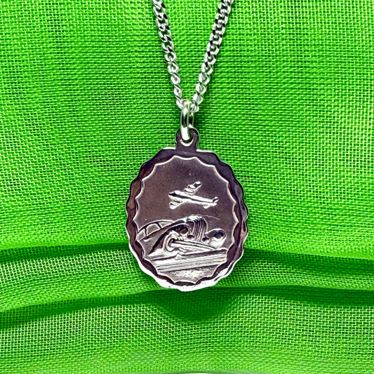 Sterling silver oval double sided St. Christopher with chain