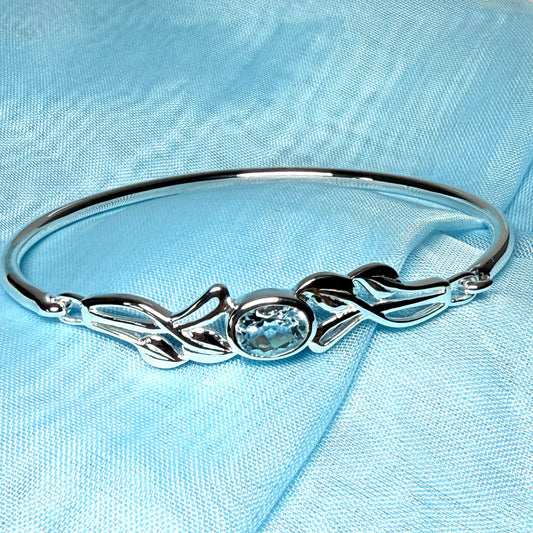 Sterling silver oval real blue topaz bangle