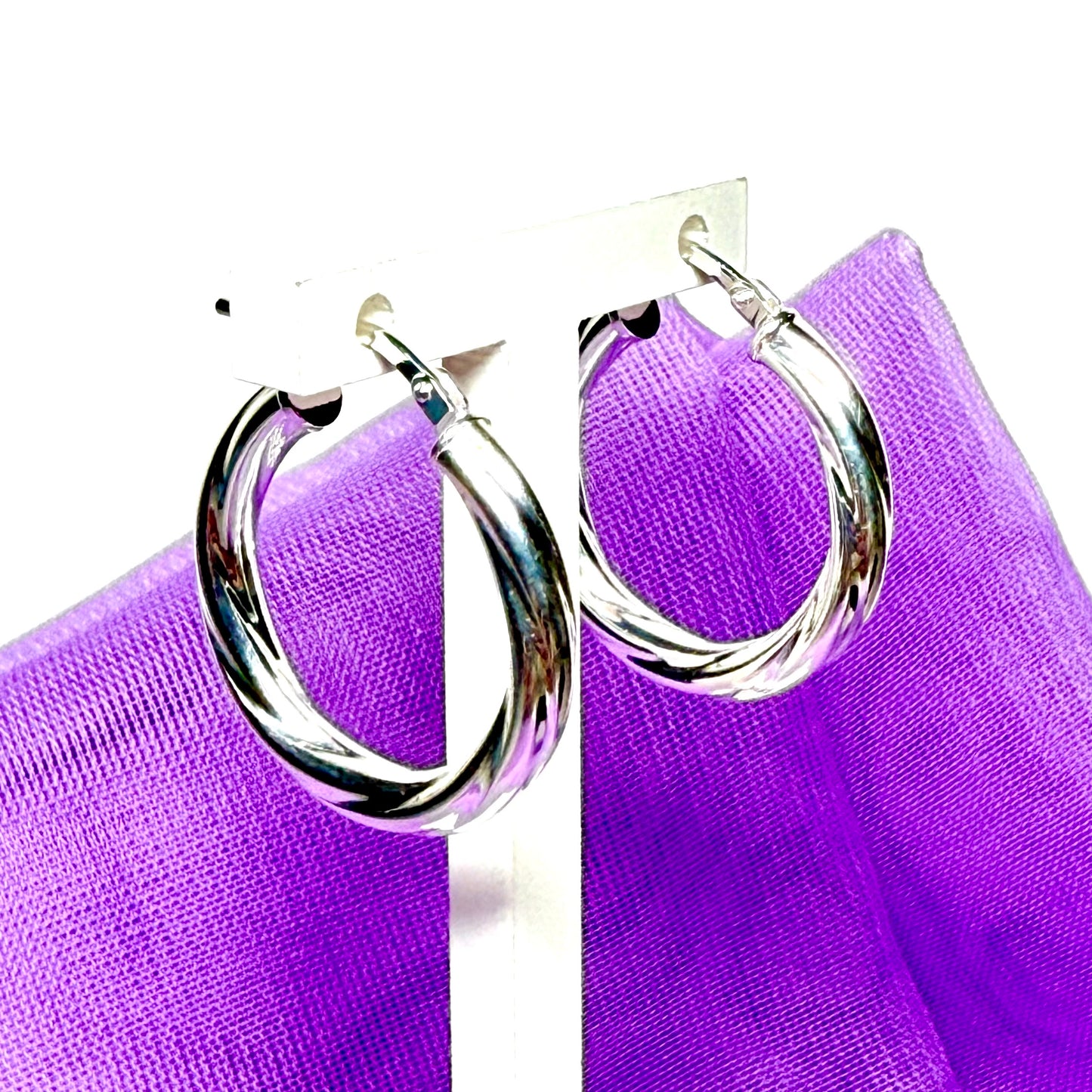 Sterling silver patterned twisted round hoop earrings 30 mm