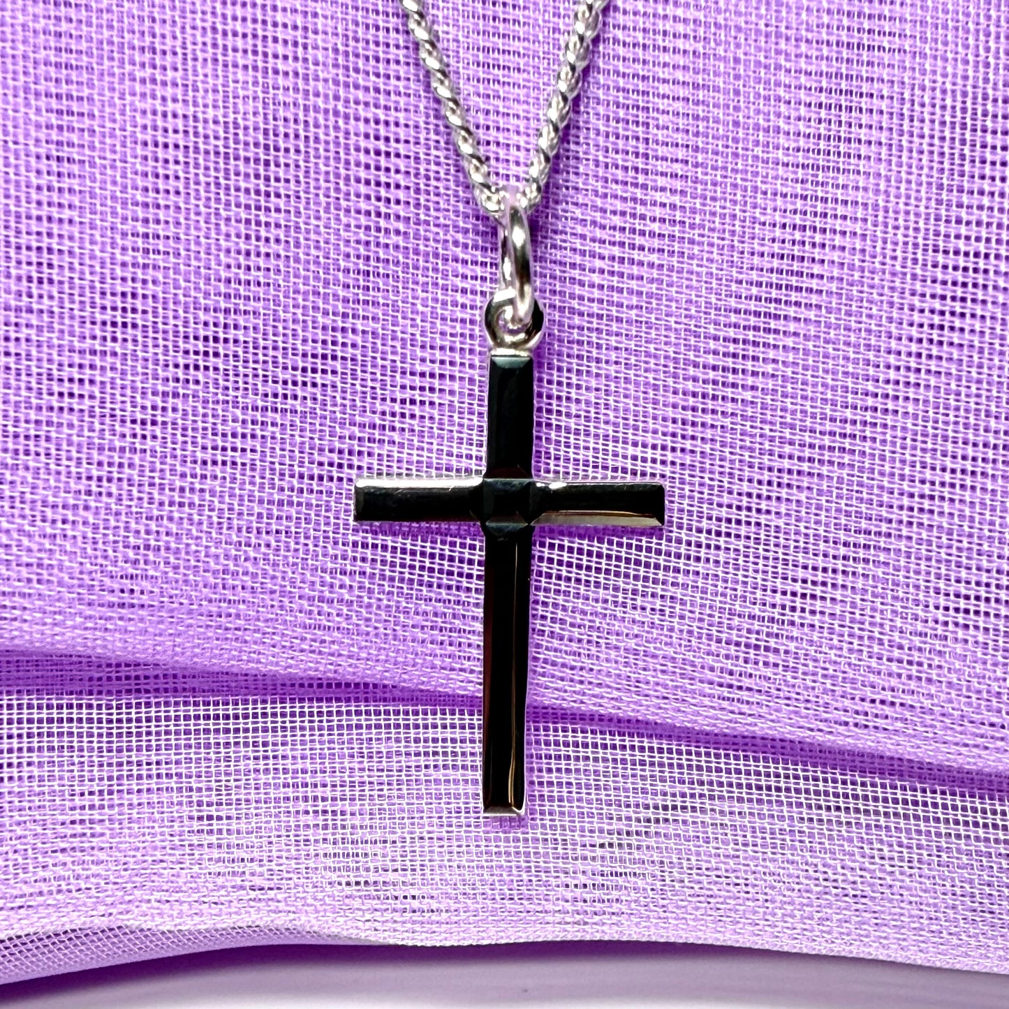 Sterling silver plain cross diamond cut with chain