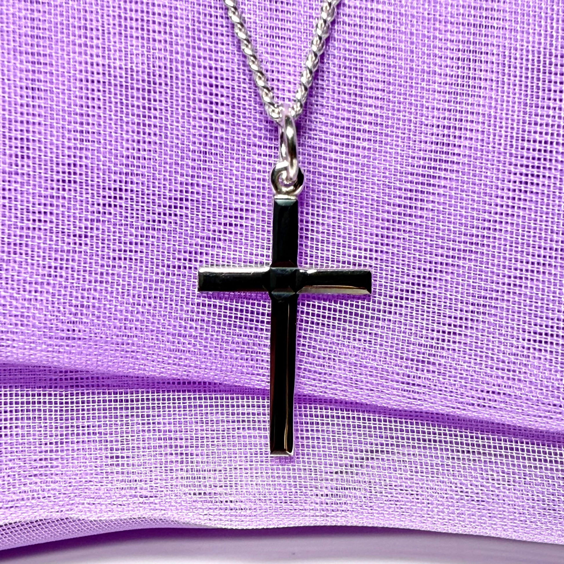 Sterling silver plain cross diamond cut with chain