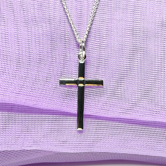 Sterling silver plain cross diamond cut including chain