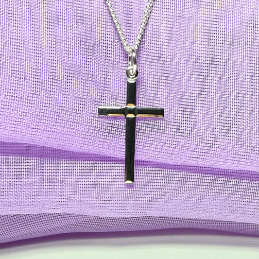 Sterling silver plain cross diamond cut including chain