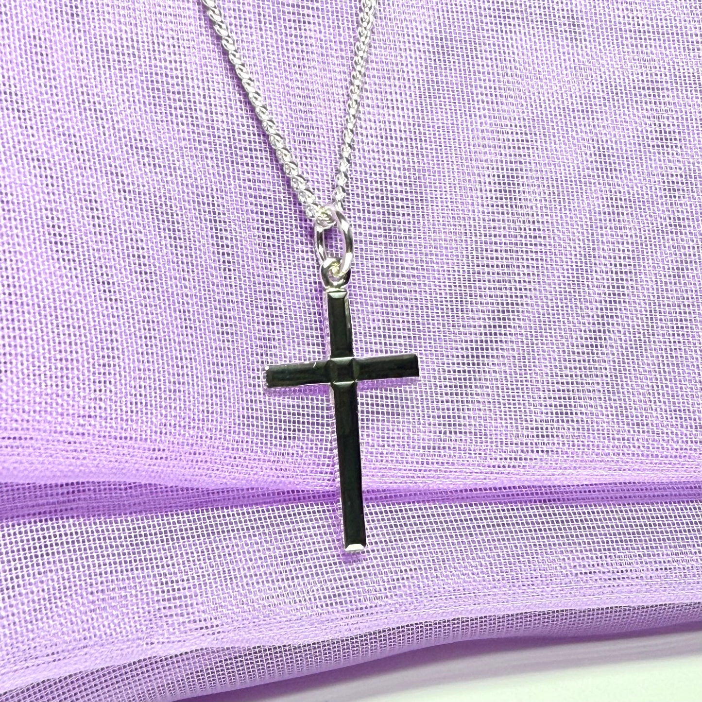 Sterling silver plain cross diamond cut with chain