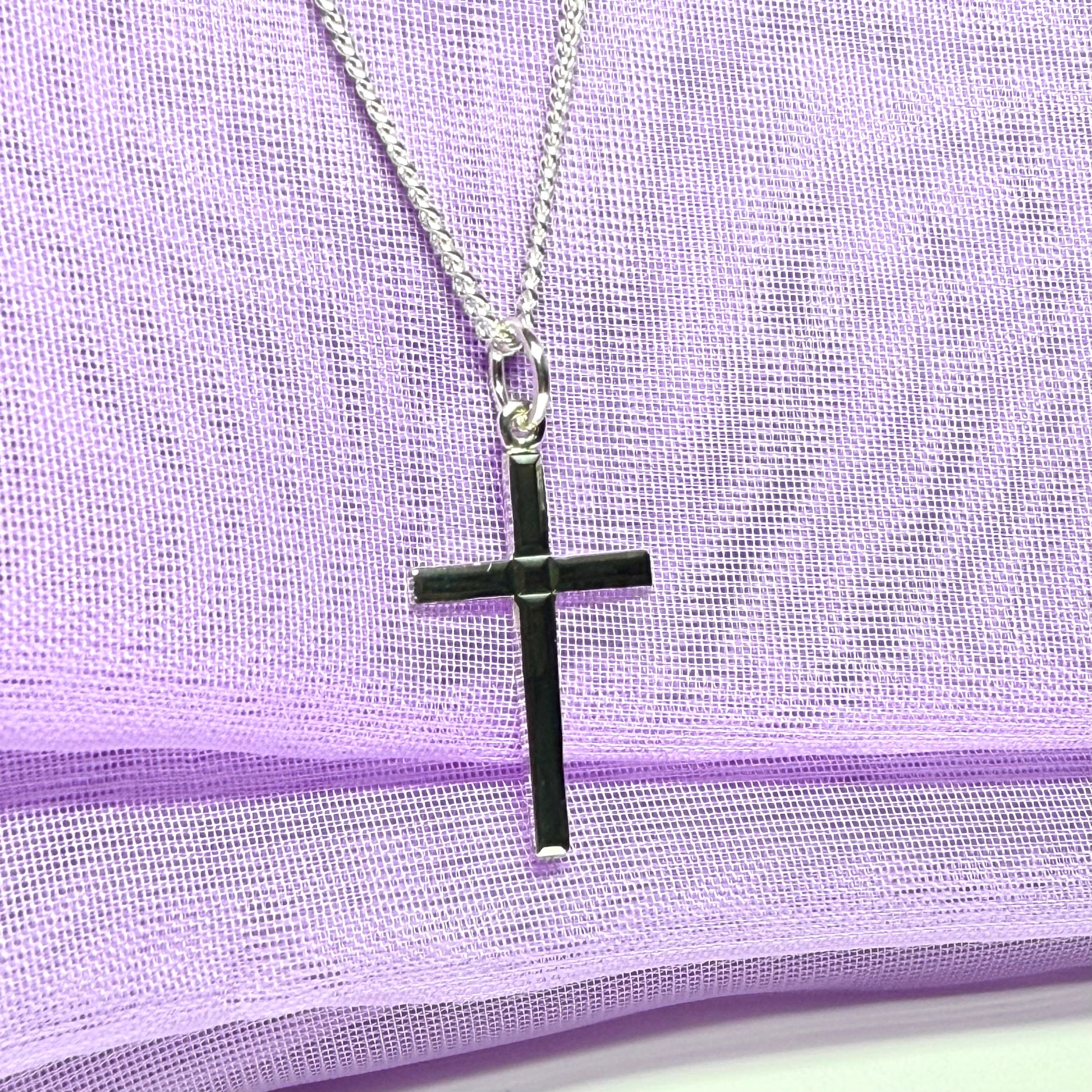 Sterling silver plain cross diamond cut with chain