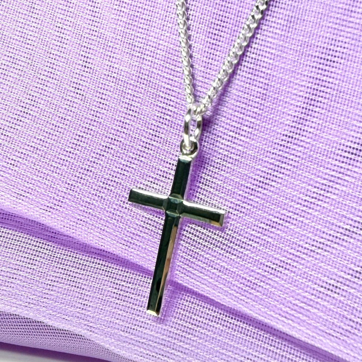 Sterling silver plain cross diamond cut including chain