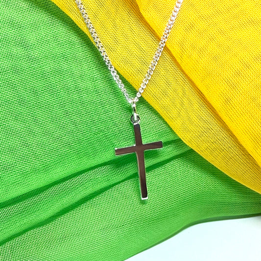 Sterling silver plain cross necklace including chain