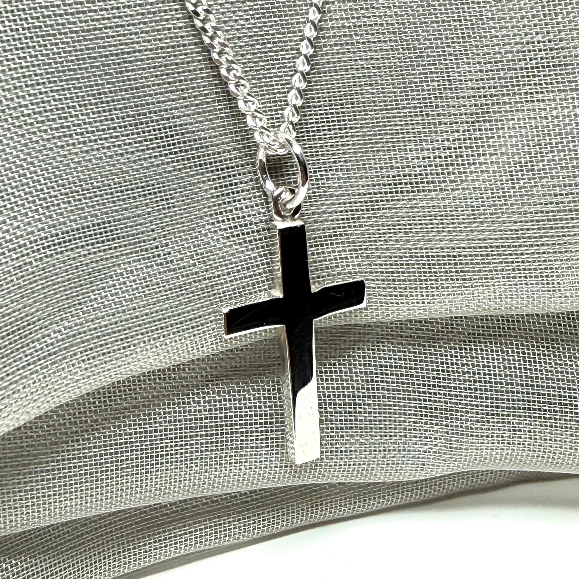 Sterling silver plain polished cross flat design