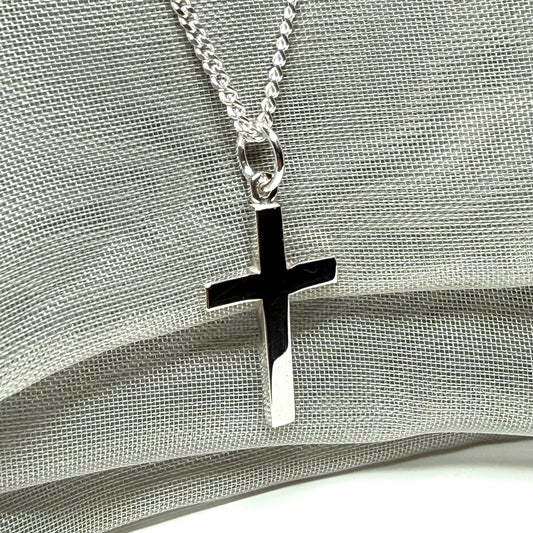 Sterling silver plain polished cross flat design