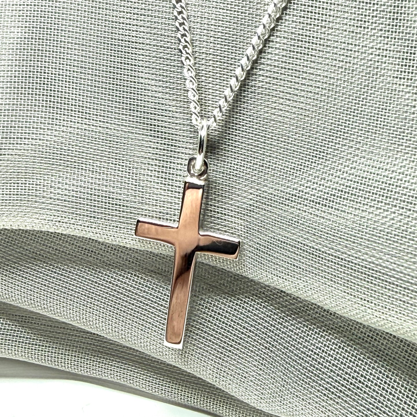 Sterling silver plain polished cross flat design