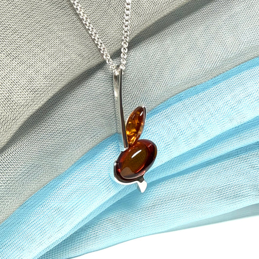 Sterling silver real amber shape necklace double pendant