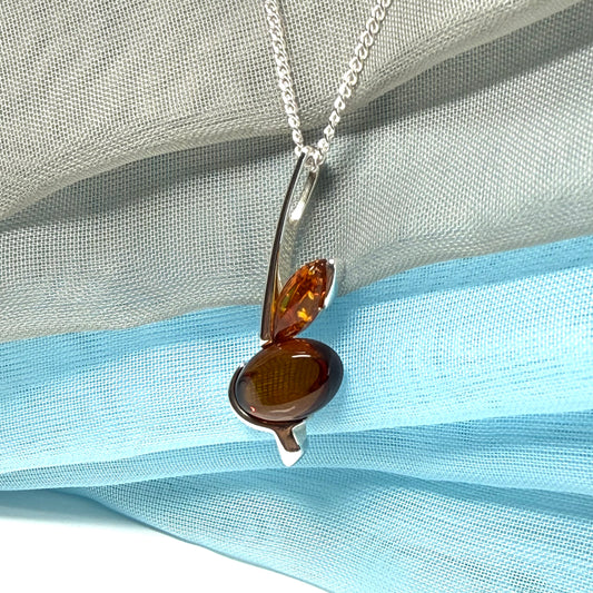 Sterling silver real amber shape necklace double pendant