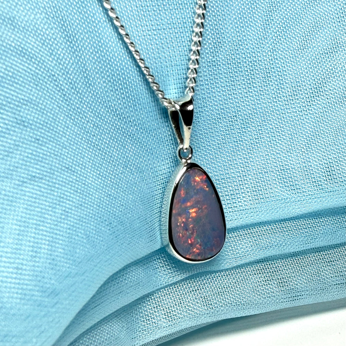 Sterling silver real dark opal rubbed over necklace