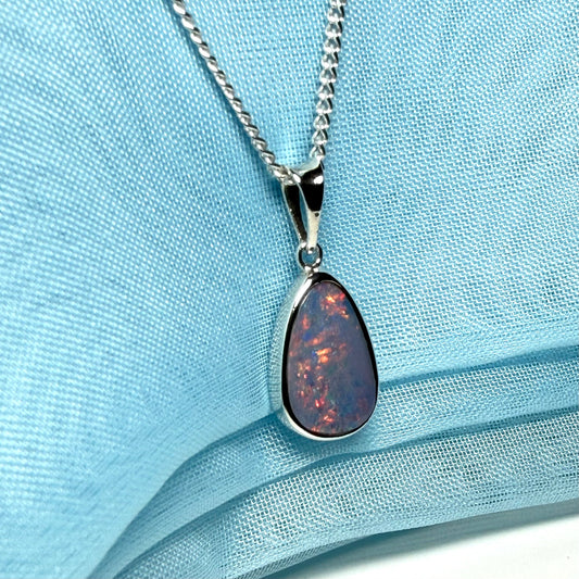 Sterling silver real dark opal rubbed over necklace