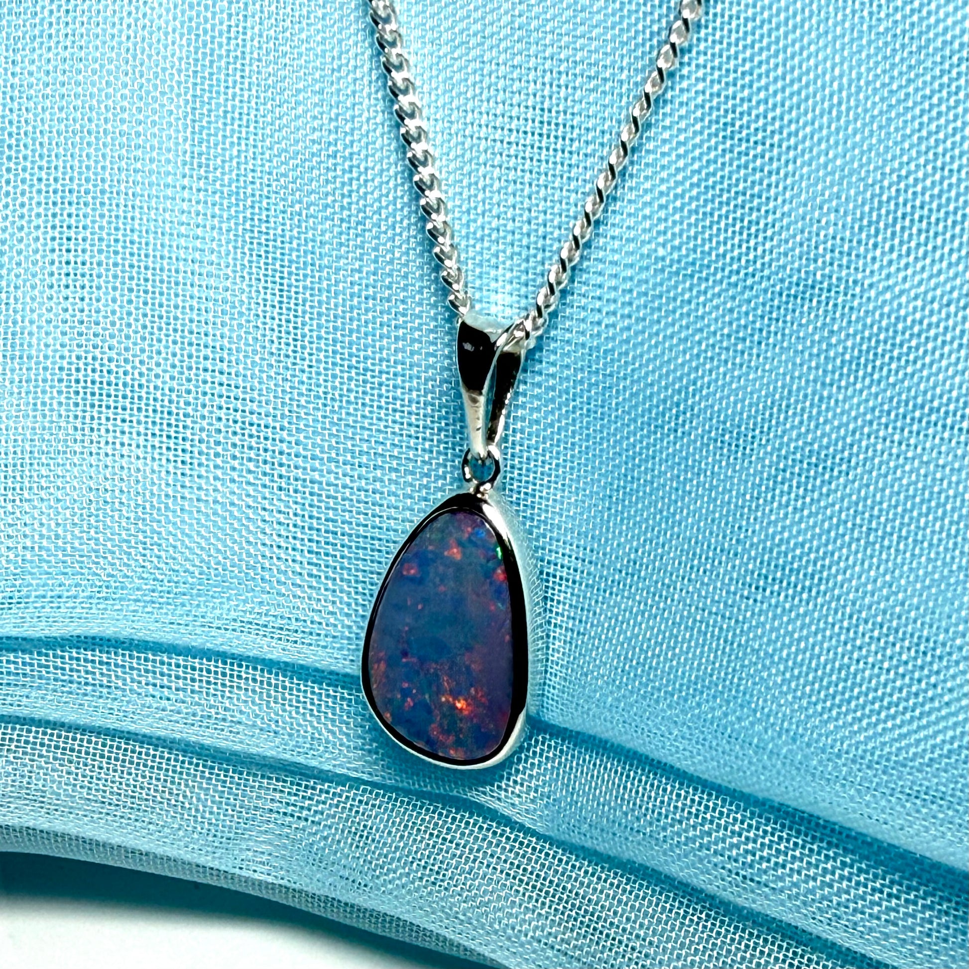 Sterling silver real dark opal rubbed over necklace