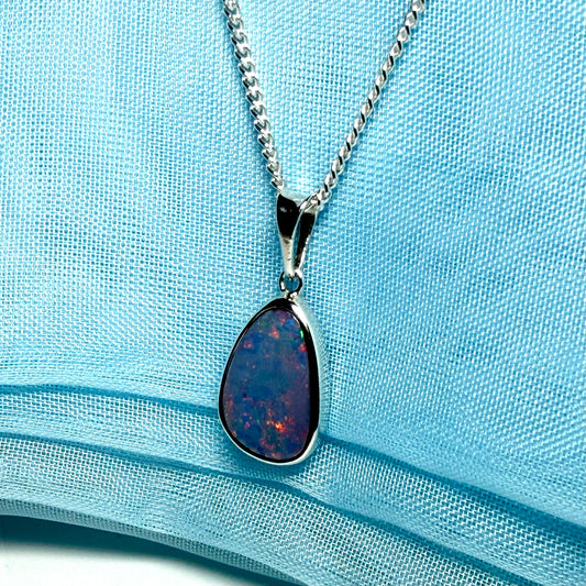 Sterling silver real dark opal rubbed over necklace