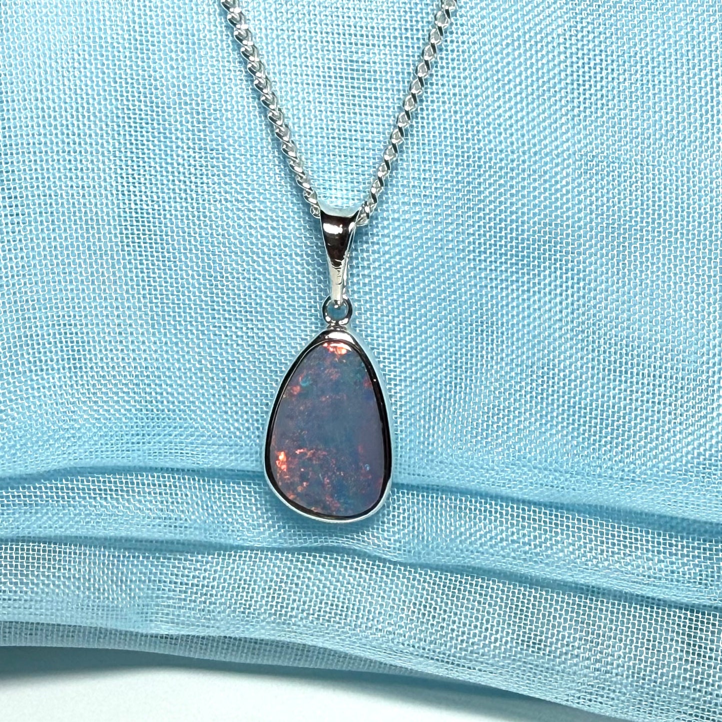 Sterling silver real dark opal rubbed over necklace