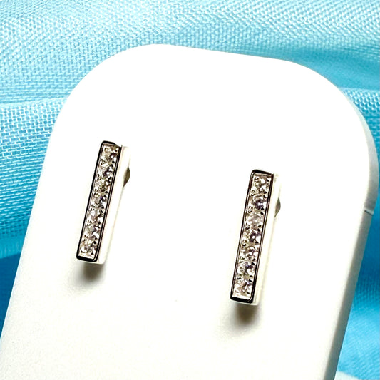 Sterling silver rectangle shaped cubic zirconia stud long earrings