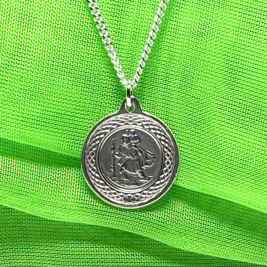 Sterling silver round St. Christopher 17 mm