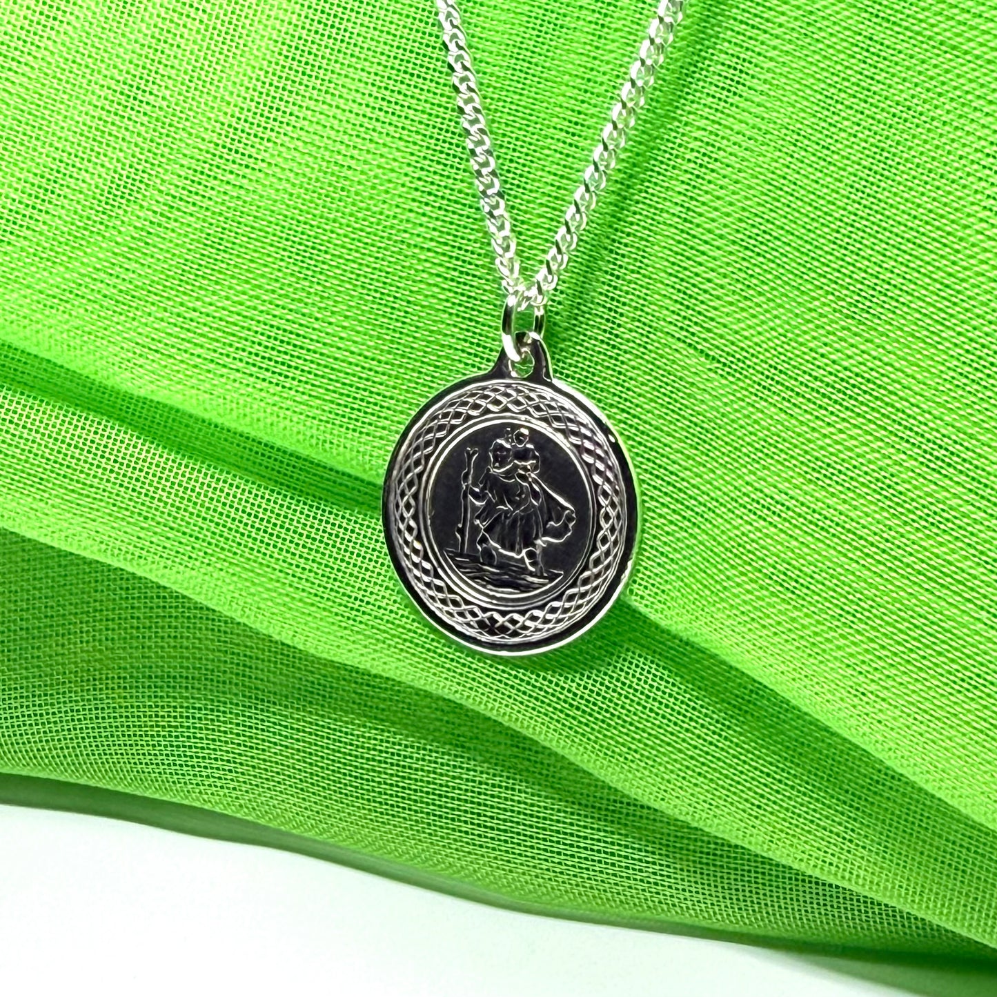 Sterling silver round St. Christopher 17 mm