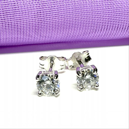 Sterling silver round cubic zirconia four claw stud earrings patterned 5 mm