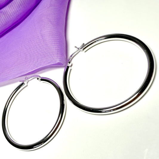 Sterling silver round hoop earrings 39 mm diameter