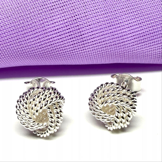 Sterling silver round knot stud earrings patterned 8 mm
