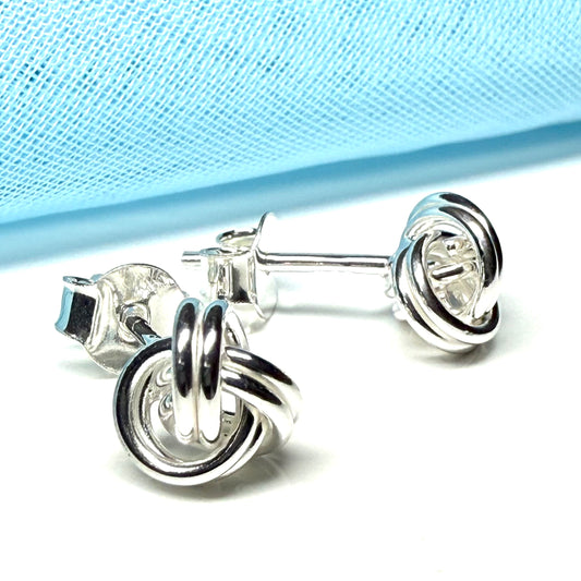 Sterling silver round large knot stud earrings patterned 7 mm