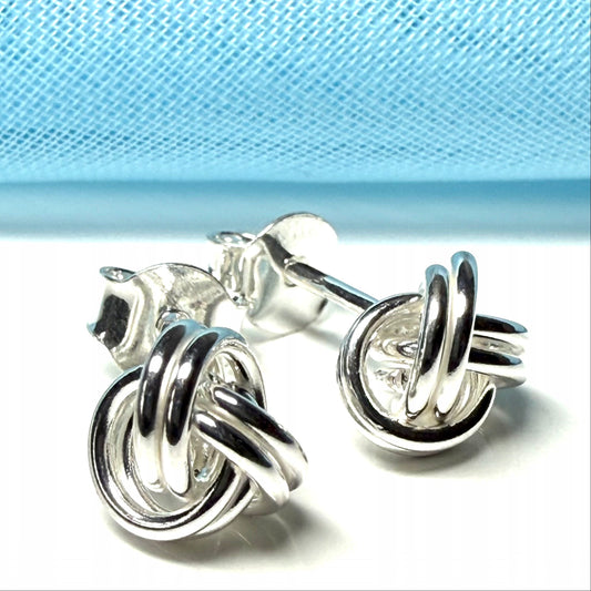 Sterling silver round large knot stud earrings patterned 7 mm