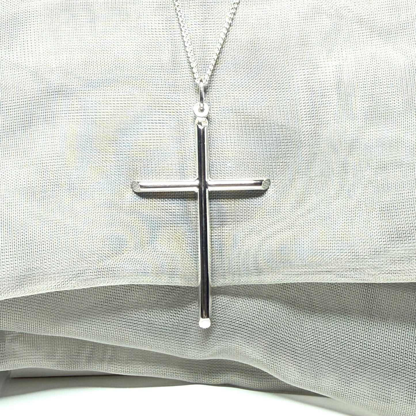 Sterling silver solid large plain polished cross including chain