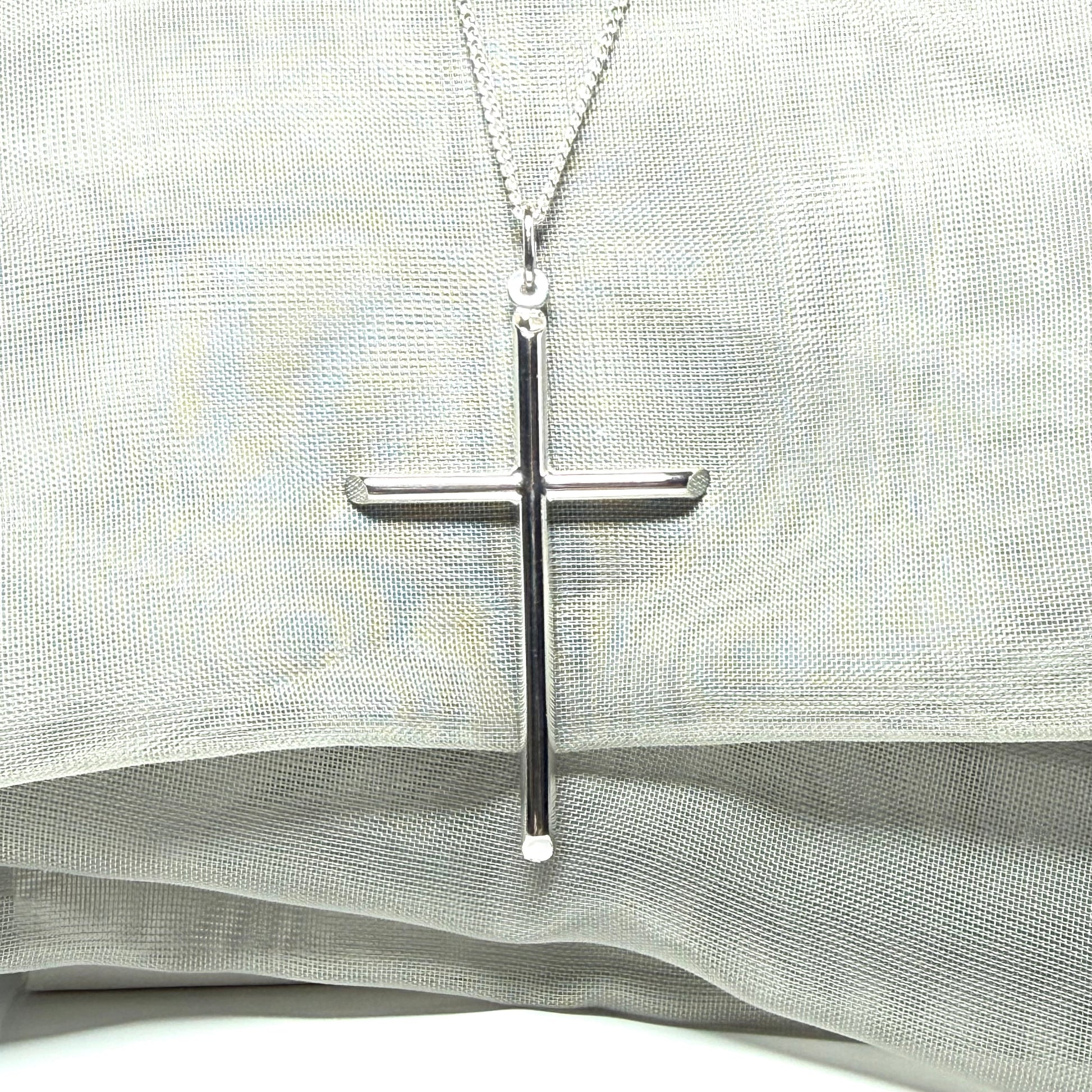 Sterling silver solid large plain polished cross including chain