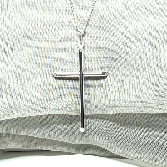 Sterling silver solid large plain polished cross including chain