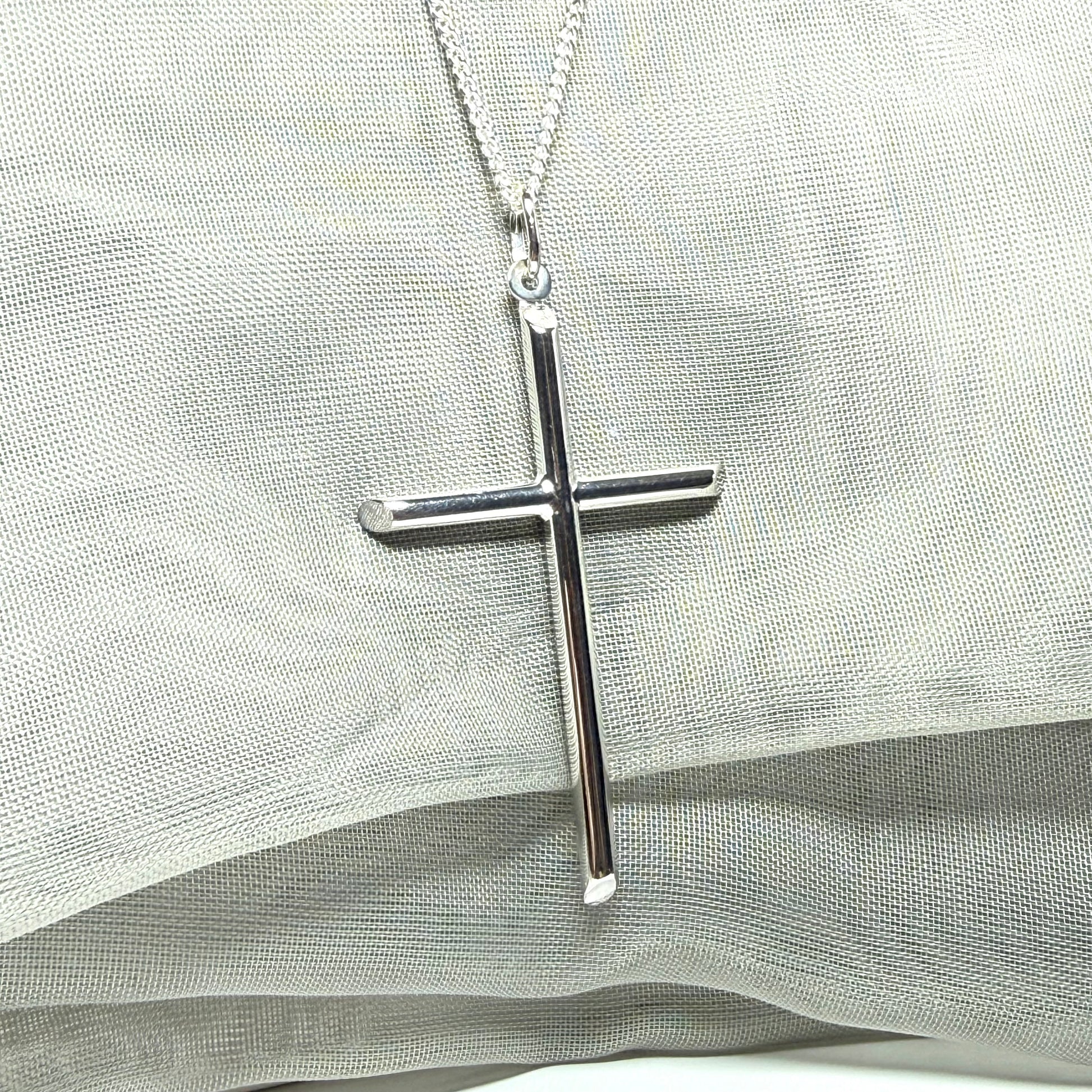 Sterling silver solid large plain polished cross including chain